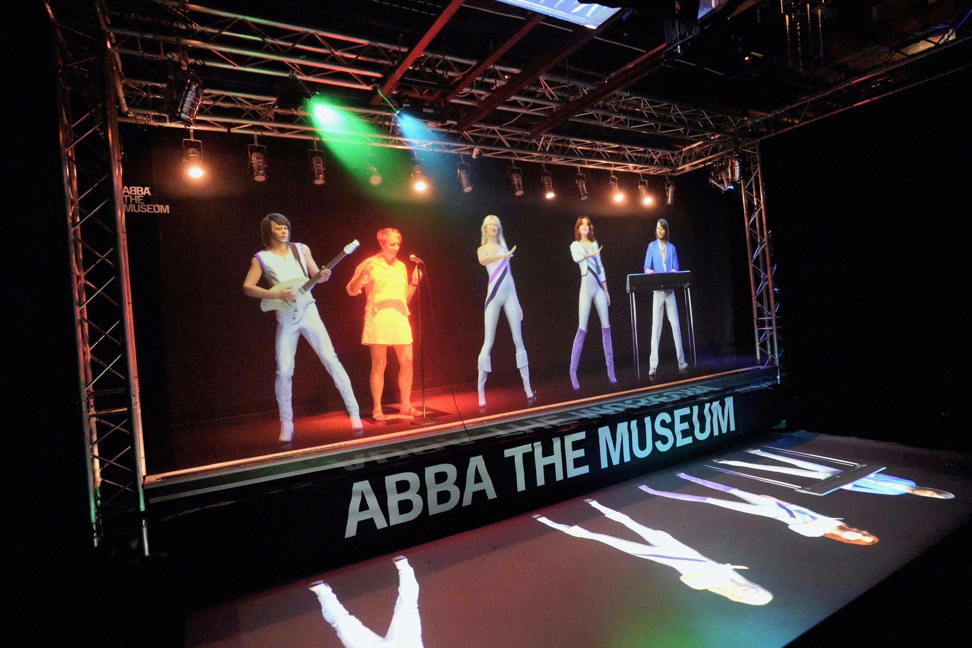 Hologram stage inside ABBA The Museum on Djurgården, where the four ABBA members appear as projections.